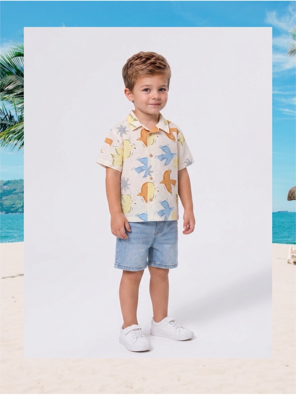 NWT Zara Boys Bird Print Button Up Shirt Size 4